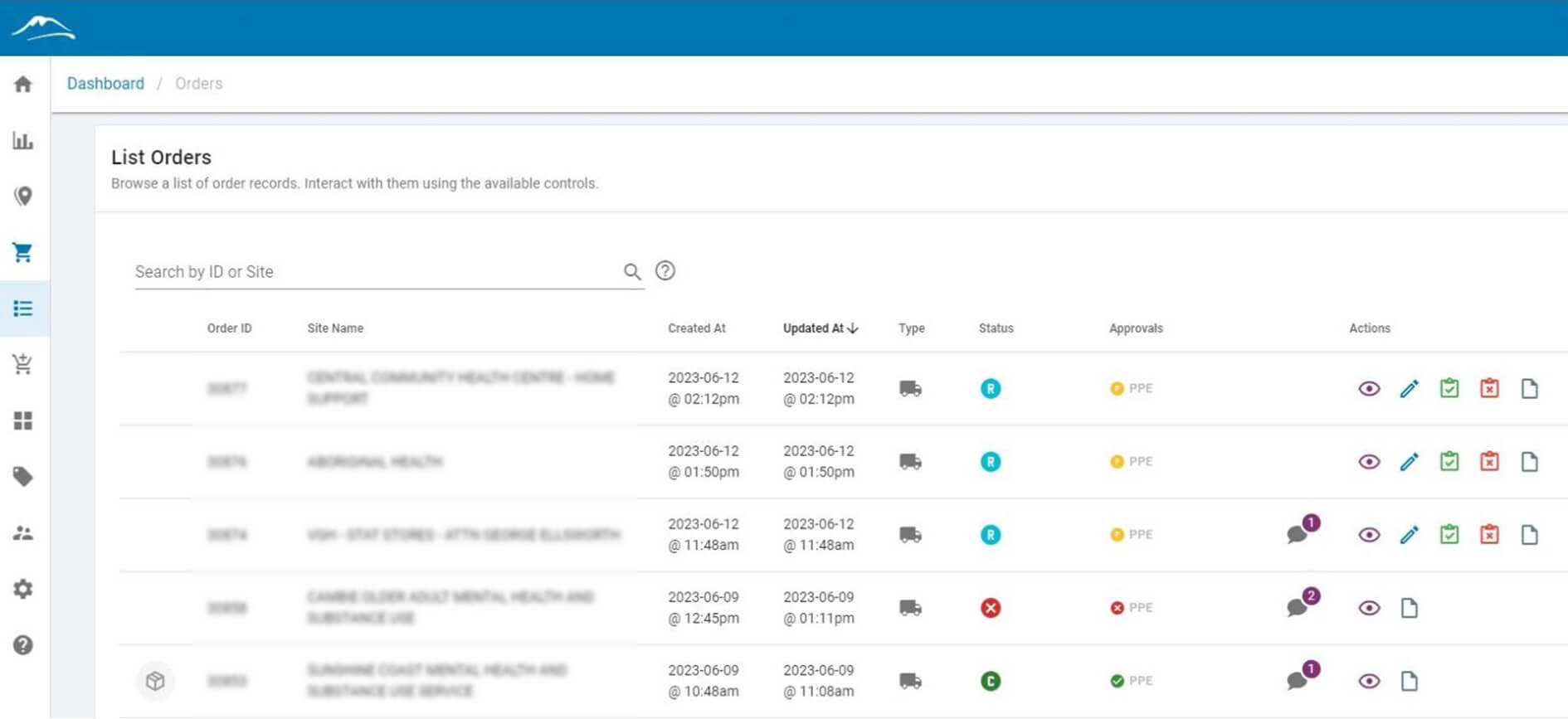 A screenshot of modern supply chain software